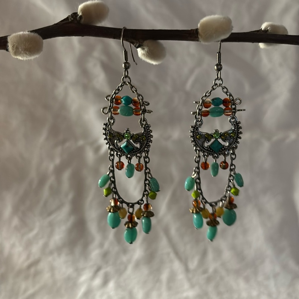 Boho Chic Turquoise and silver earrings